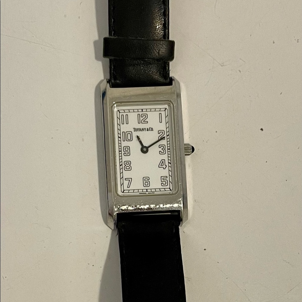 Women’s Tiffany Watch with Black Leather Strap